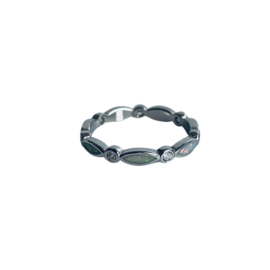 White Oval Opal Band RN22006