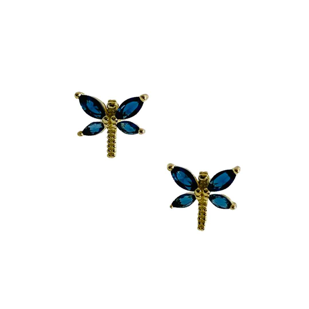 Gold Dragonfly Stud Earrings Gold Plated Sterling Silver 